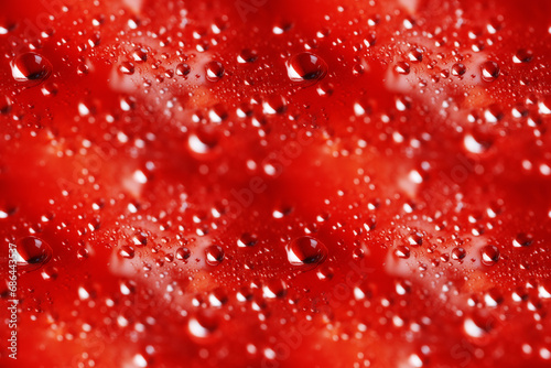 Condensation forming on vibrant red glass surface. Seamless repeatable background.