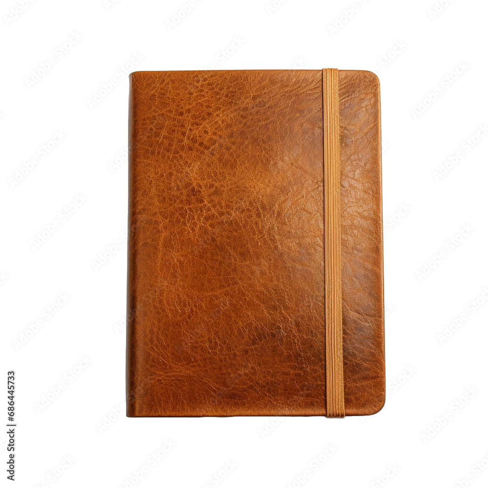 Brown leather notebook isolated on transparent background Brown leather notebook isolated on transparent background