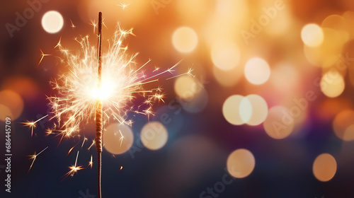 background with sparkler at new year s eve party with bokeh of glowing colorful lights