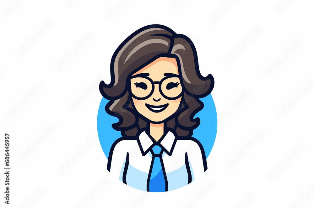 A female secretary cartoon character profile icon in flat and modern line vector illustration art isolated on a white background. Generative AI. A female secretary cartoon character profile icon in flat and modern line vector illustration art isolated on a white background. Generative AI.