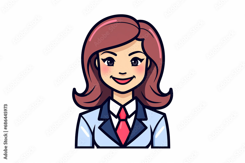 A female secretary cartoon character profile icon in flat and modern line vector illustration art isolated on a white background. Generative AI. A female secretary cartoon character profile icon in flat and modern line vector illustration art isolated on a white background. Generative AI.