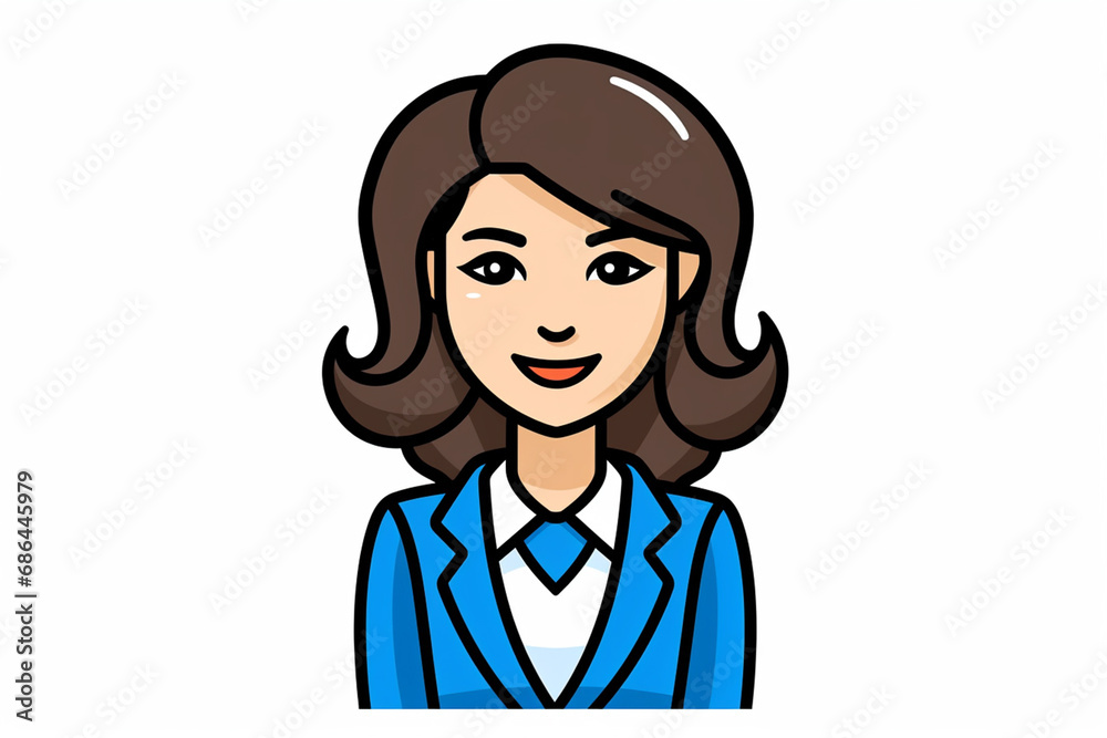 A female secretary cartoon character profile icon in flat and modern line vector illustration art isolated on a white background. Generative AI.