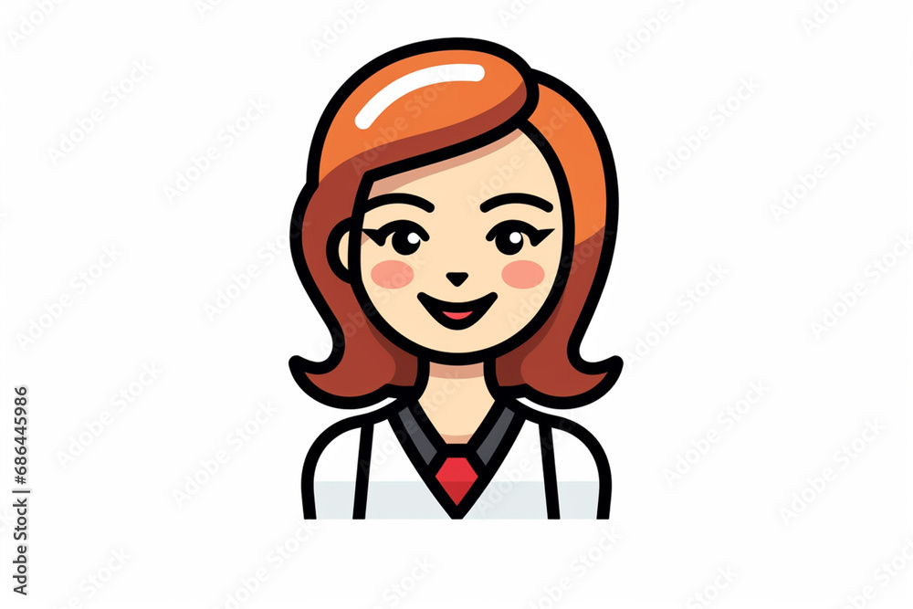 A female secretary cartoon character profile icon in flat and modern line vector illustration art isolated on a white background. Generative AI.