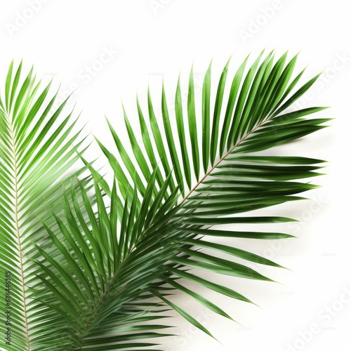 Green palm leaves foliage white background 3d rendering  Generative AI 