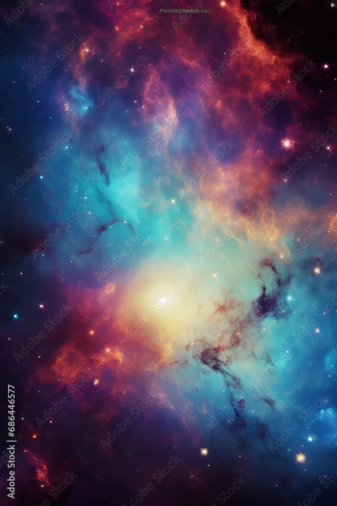Incredibly beautiful galaxy in outer space. Nebula night starry sky in rainbow colors. Multicolor outer space - vertical orientation