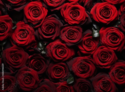 Luxurious red roses on a dark background, perfect for a romantic Valentine's Day campaign