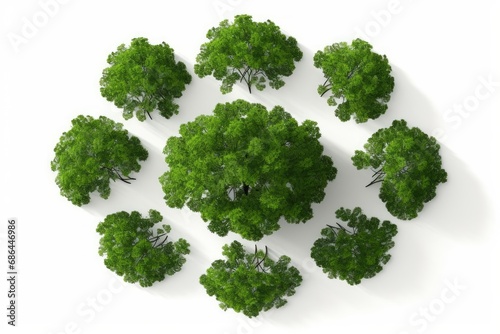 Big green trees shape top view cut out white backgrounds 3d rendering, Generative AI 