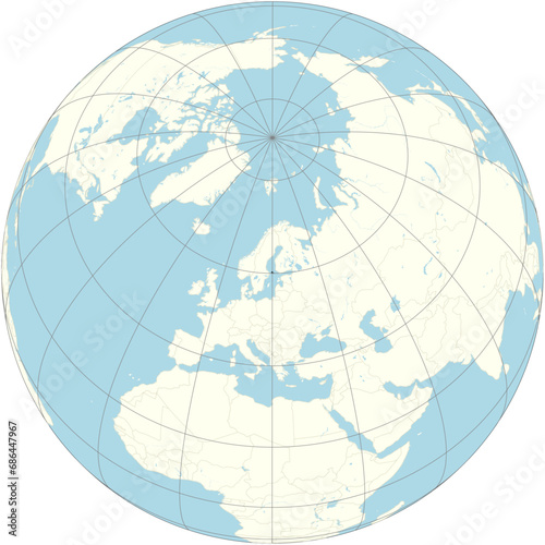 Aland Islands centered on the world map in an orthographic projection	 photo
