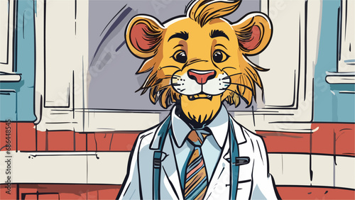 Lion carton character with formal dress vector image. Illustration of cute lion design graphic on the white background