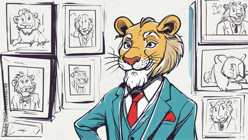 Lion carton character with formal dress vector image. Illustration of cute lion design graphic on the white background