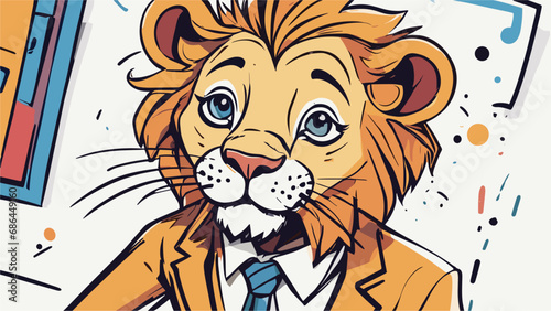 Lion carton character with formal dress vector image. Illustration of cute lion design graphic on the white background