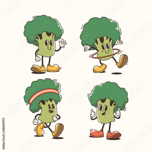Set of Traditional Brocolli Cartoon Illustration with Varied Poses and Expressions