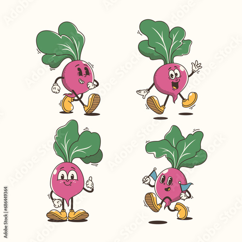Set of Traditional Beetroot Cartoon Illustration with Varied Poses and Expressions