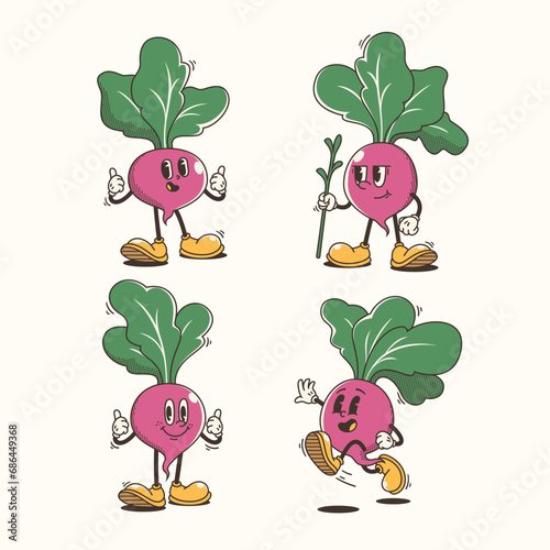 Set of Traditional Beetroot Cartoon Illustration with Varied Poses and Expressions