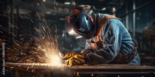 welder and ironworker in an industrial production line photo