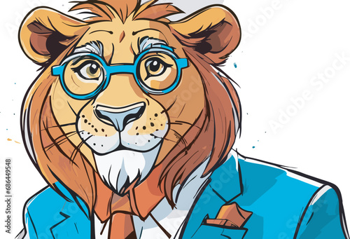 Lion carton character with formal dress vector image. Illustration of cute lion design graphic on the white background