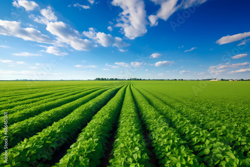 soybean field under clear blue sky photo