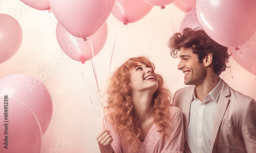 couple with pink balloons