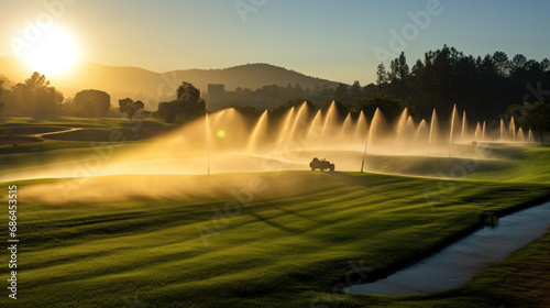 Golf course in maintenance, Watering The Golf Course, Sprinkler