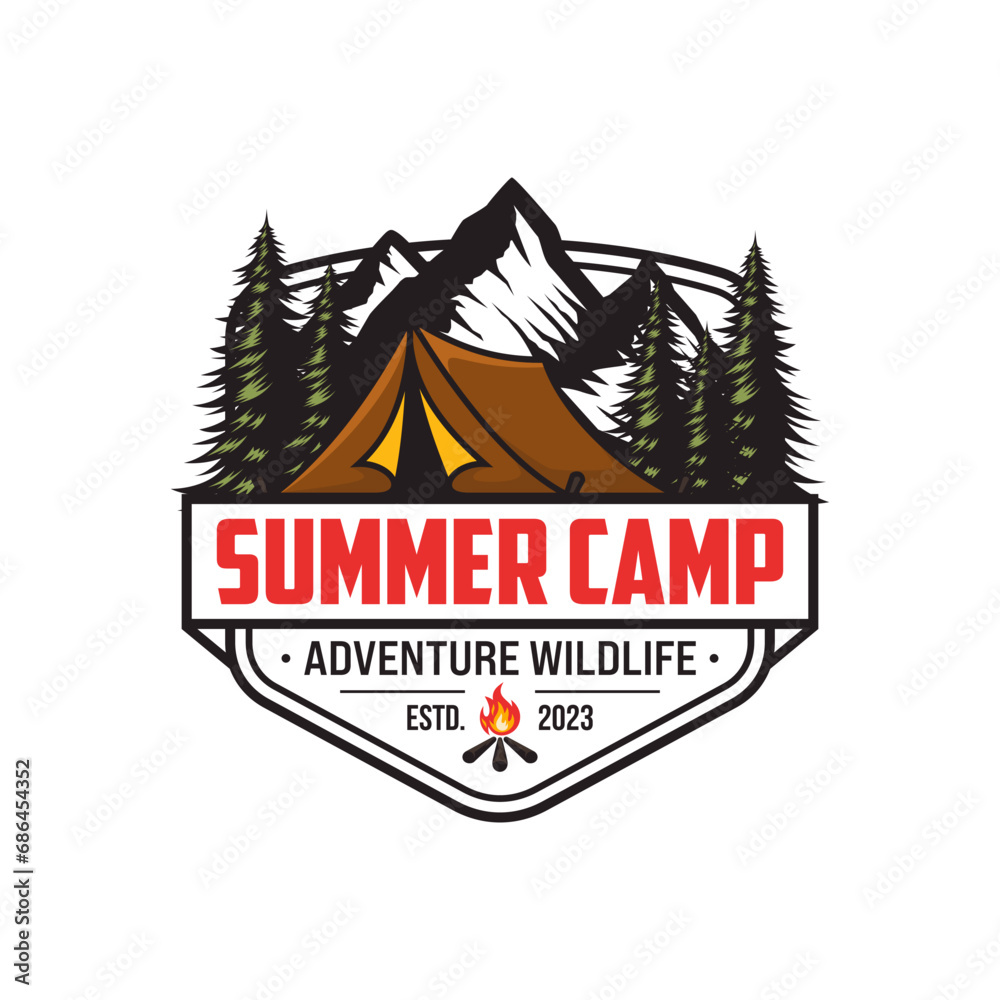 Camping and Adventure illustration Logo Vector Badge