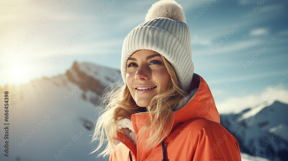 beautiful portrait of beauty woman with ski and ski suit in winter beautiful portrait of beauty woman with ski and ski suit in winter