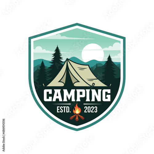 Camping Outdoor Adventure Template. Tent Camp Vector illustration.
