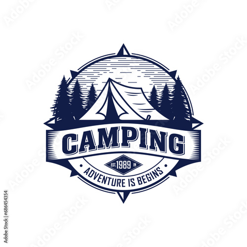 Camping Outdoor Adventure Template. Tent Camp Vector illustration.