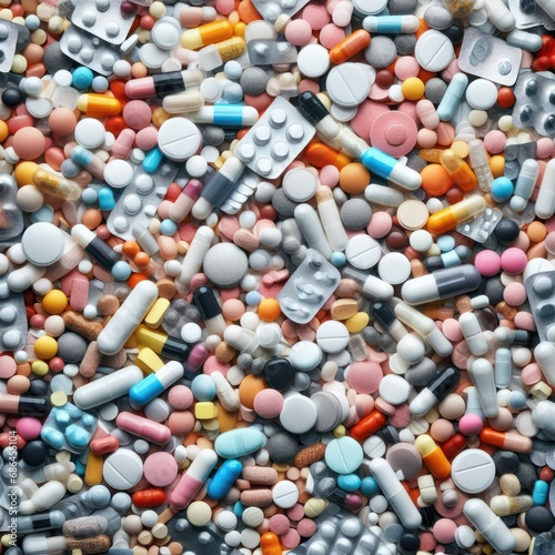 medical background image of hundreds of pills tablets and capsules