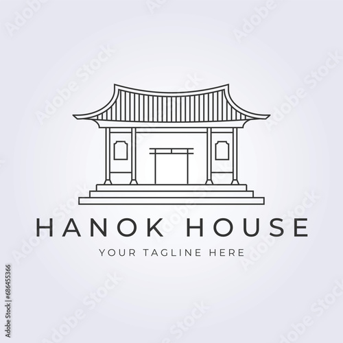 Traditional Korean Hanok house logo design, suitable for accommodation or restaurant branding