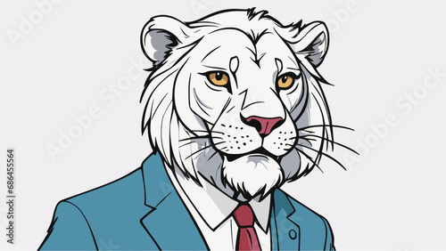 Lion carton character with formal dress vector image. Illustration of cute lion design graphic on the white background