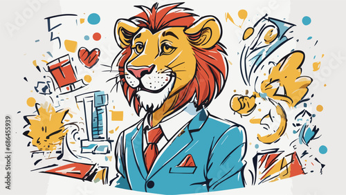 Lion carton character with formal dress vector image. Illustration of cute lion design graphic on the white background