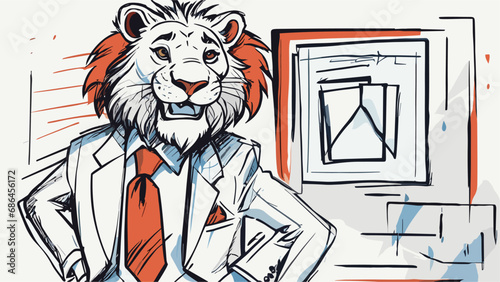 Lion carton character with formal dress vector image. Illustration of cute lion design graphic on the white background