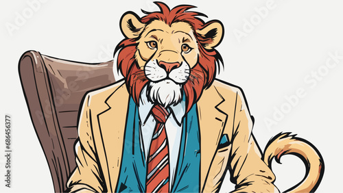Lion carton character with formal dress vector image. Illustration of cute lion design graphic on the white background