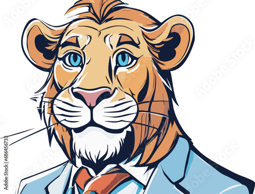 Lion carton character with formal dress vector image. Illustration of cute lion design graphic on the white background