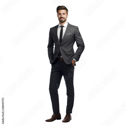 Portrait of Happy smiling businessman ceo wearing suit standing posing, Full body, isolated on white background, png