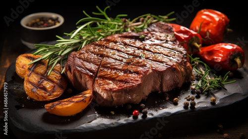 beef steak grilled closed up and selective focus. food design for menu and recipe photo