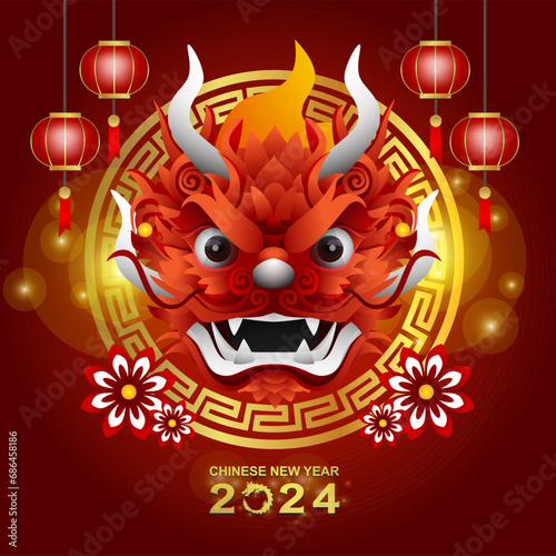 happy chinese new year 2024 with floral lunar elements