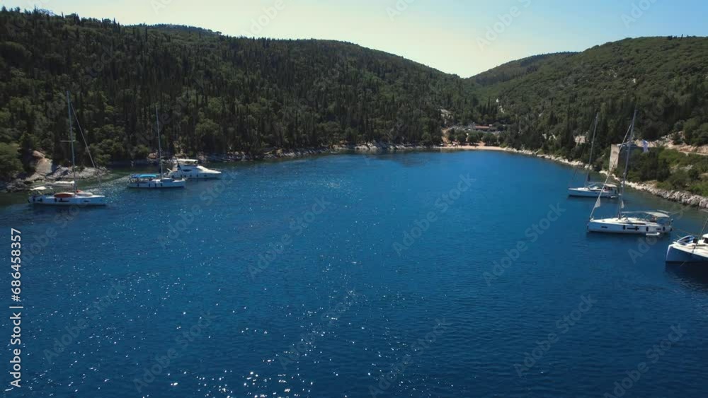 Flying over Foki beach, Kefalonia, during summer, Greek Ionian Islands. Flying over Foki beach, Kefalonia, during summer, Greek Ionian Islands.