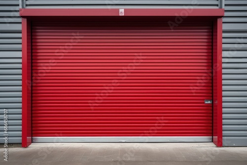 Modern automatic car garage roller door red closed metal gate photo