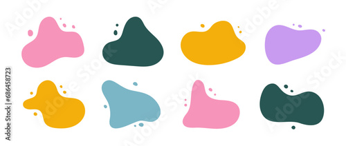 Abstract organic shapes collection. Irregular liquid forms set. Bright amoeba blobs, blotches, drops or stains bundle. Different design elements for label, sticker, banner, tag, collage. Vector pack