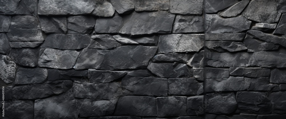 Black stone background with copy space for design. . Wide banner. Concrete wall surface texture
