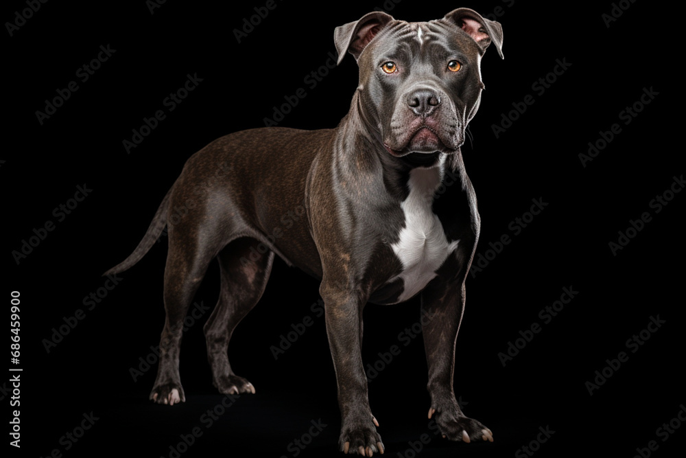Pitbull dog right side view portrait. Adorable canine studio photography.