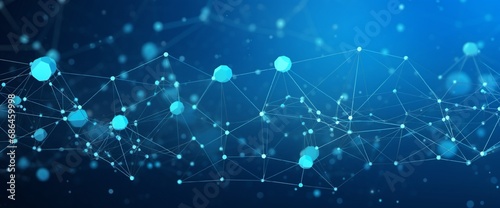 Blockchain network - Abstract connected dots on bright blue background. Internet connection, abstract sense of science and technology graphic design