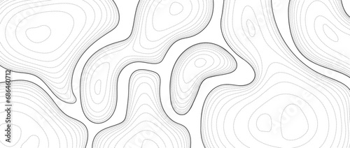 Abstract dotted line background. Topographic contour map concept. Black and white terrain dashed outline pattern. Geographic design template wallpaper for poster, banner, print. Vector illustration photo