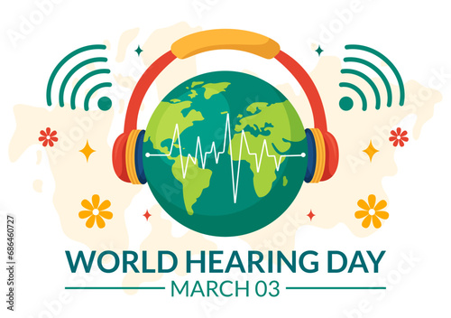 World Hearing Day Vector Illustration on 3 March to Raise Awareness on How to Prevent Deafness and Ear Treatment in Flat Healthcare Background