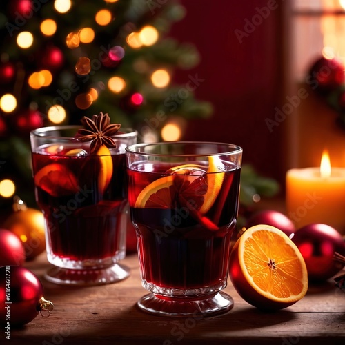 Mulled wine, traditional Christmas spiced alcoholic drink