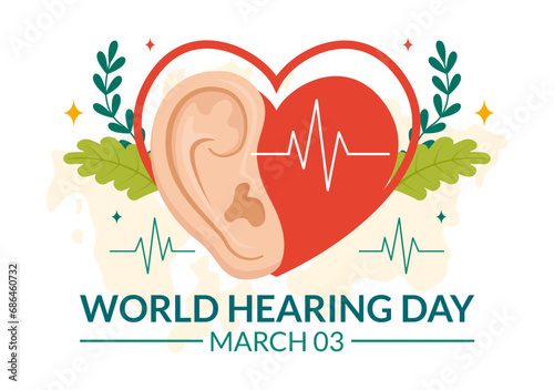 World Hearing Day Vector Illustration on 3 March to Raise Awareness on How to Prevent Deafness and Ear Treatment in Flat Healthcare Background