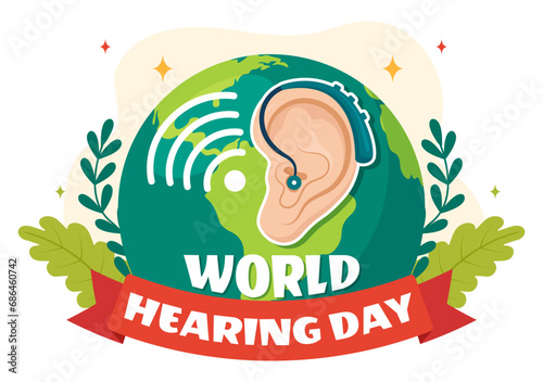 World Hearing Day Vector Illustration on 3 March to Raise Awareness on How to Prevent Deafness and Ear Treatment in Flat Healthcare Background