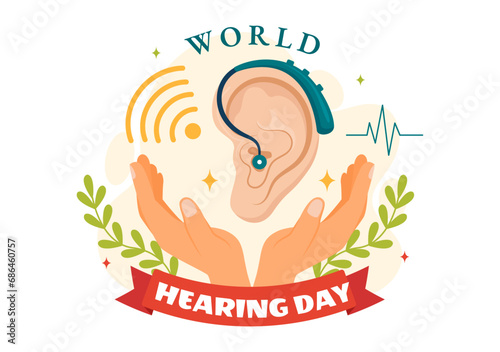 World Hearing Day Vector Illustration on 3 March to Raise Awareness on How to Prevent Deafness and Ear Treatment in Flat Healthcare Background