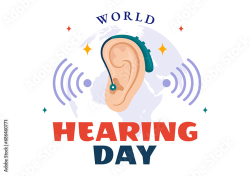 World Hearing Day Vector Illustration on 3 March to Raise Awareness on How to Prevent Deafness and Ear Treatment in Flat Healthcare Background